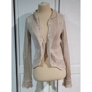 NICOLE BY NICOLE MILLER LONG SLEEVE CARDIGAN V Neck SWEATER XS small Taupe